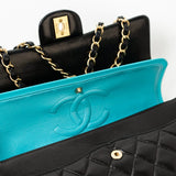 CHANEL Handbag Vintage Black / Turquoise Lambskin Quilted Classic Flap Medium AGHW - Redeluxe