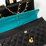 CHANEL Handbag Vintage Black / Turquoise Lambskin Quilted Classic Flap Medium AGHW - Redeluxe