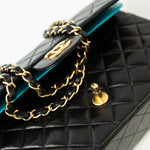 CHANEL Handbag Vintage Black / Turquoise Lambskin Quilted Classic Flap Medium AGHW - Redeluxe