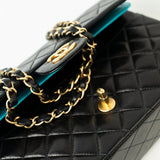 CHANEL Handbag Vintage Black / Turquoise Lambskin Quilted Classic Flap Medium AGHW - Redeluxe