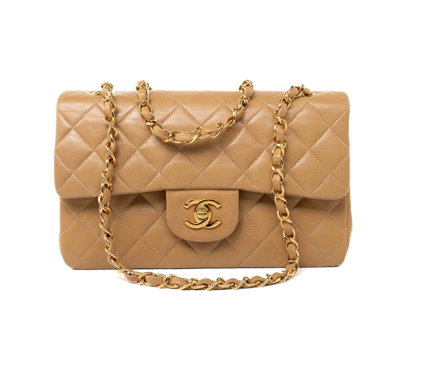 CHANEL Handbag Vintage Dark Beige Lambskin Quilted Classic Flap Small Gold Hardware - Redeluxe