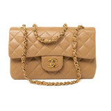 CHANEL Handbag Vintage Dark Beige Lambskin Quilted Classic Flap Small Gold Hardware - Redeluxe