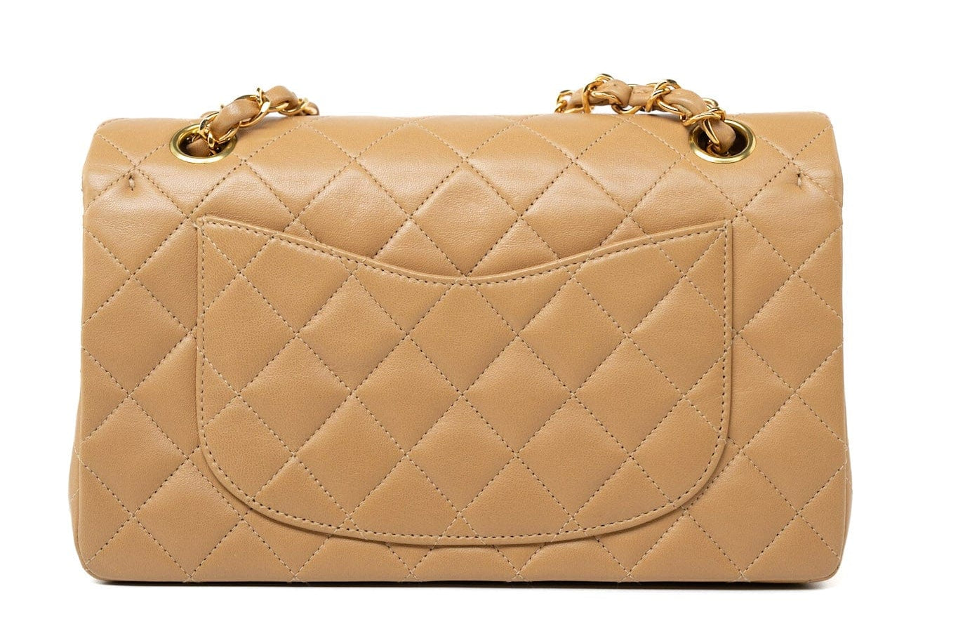 CHANEL Handbag Vintage Dark Beige Lambskin Quilted Classic Flap Small Gold Hardware - Redeluxe