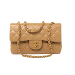 CHANEL Handbag Vintage Dark Beige Lambskin Quilted Classic Flap Small Gold Hardware - Redeluxe