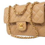 CHANEL Handbag Vintage Dark Beige Lambskin Quilted Classic Flap Small Gold Hardware - Redeluxe