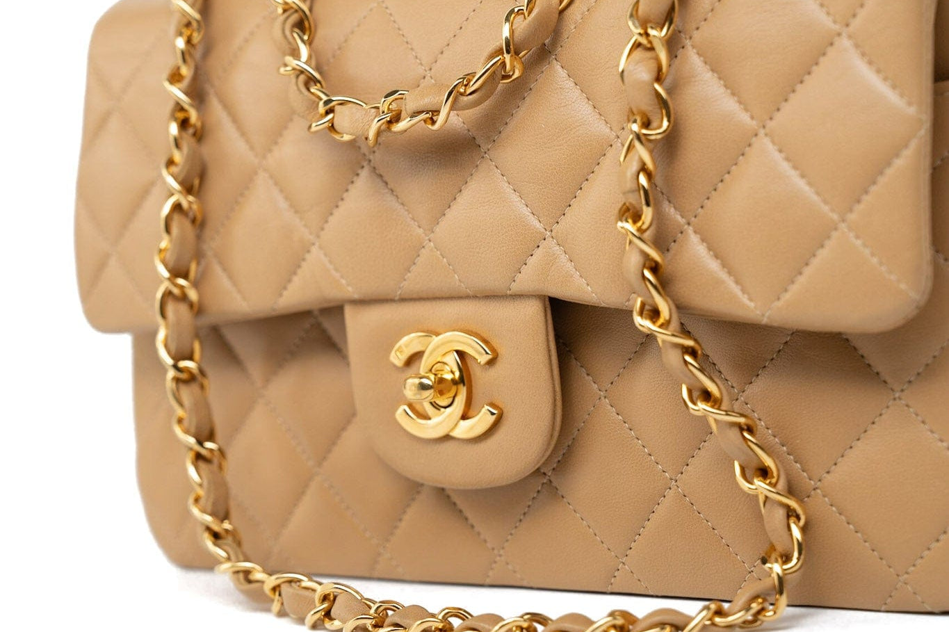 CHANEL Handbag Vintage Dark Beige Lambskin Quilted Classic Flap Small Gold Hardware - Redeluxe