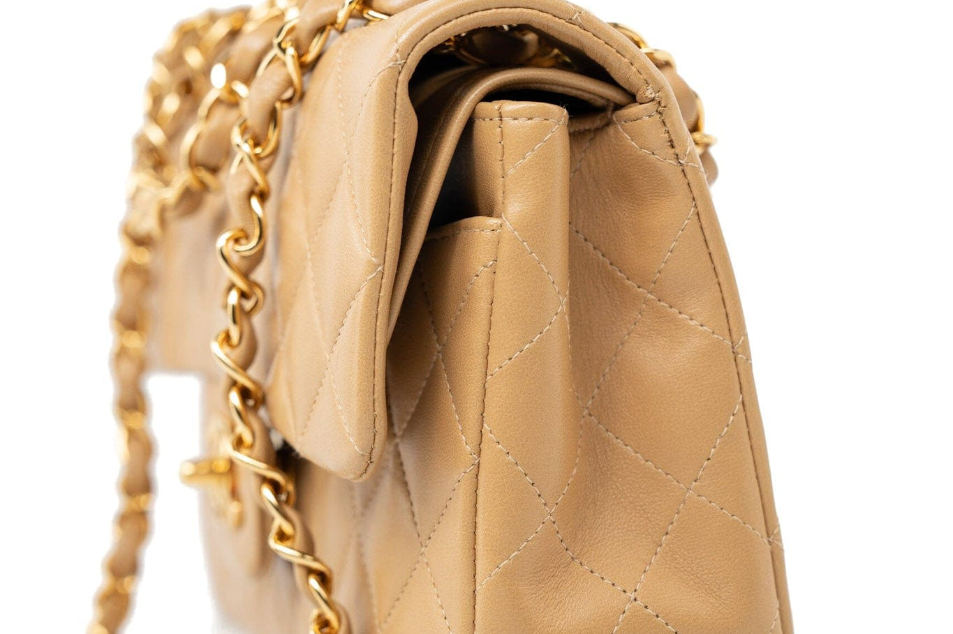 CHANEL Handbag Vintage Dark Beige Lambskin Quilted Classic Flap Small Gold Hardware - Redeluxe