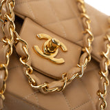 CHANEL Handbag Vintage Dark Beige Lambskin Quilted Classic Flap Small Gold Hardware - Redeluxe