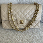 CHANEL Handbag Vintage Light Beige Lambskin Quilted Classic Flap Medium GHW - Redeluxe