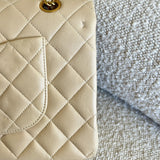 CHANEL Handbag Vintage Light Beige Lambskin Quilted Classic Flap Medium GHW - Redeluxe