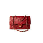 CHANEL Handbag Vintage Red Lambskin Quilted Classic Flap Medium Gold Hardware - Redeluxe