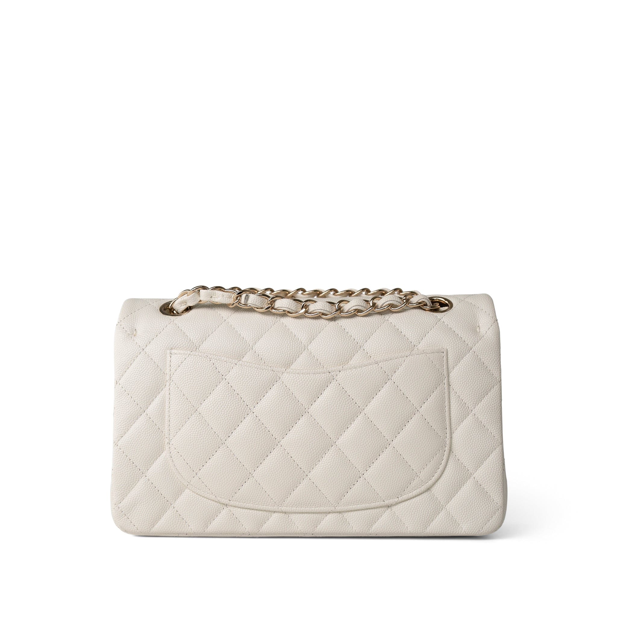 CHANEL Handbag WHITE 21B Ivory Caviar Quilted Classic Flap Small Light Gold Hardware - Redeluxe