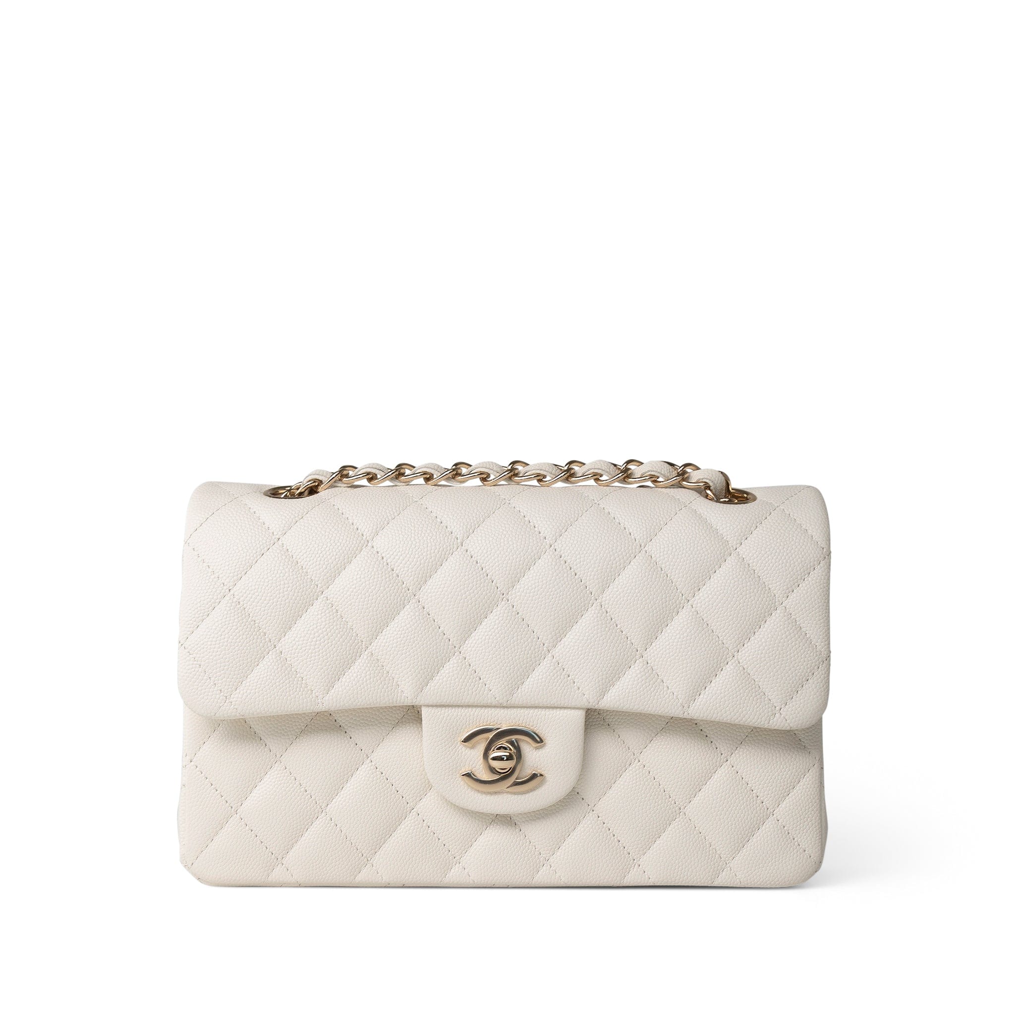 CHANEL Handbag WHITE 21B Ivory Caviar Quilted Classic Flap Small Light Gold Hardware - Redeluxe