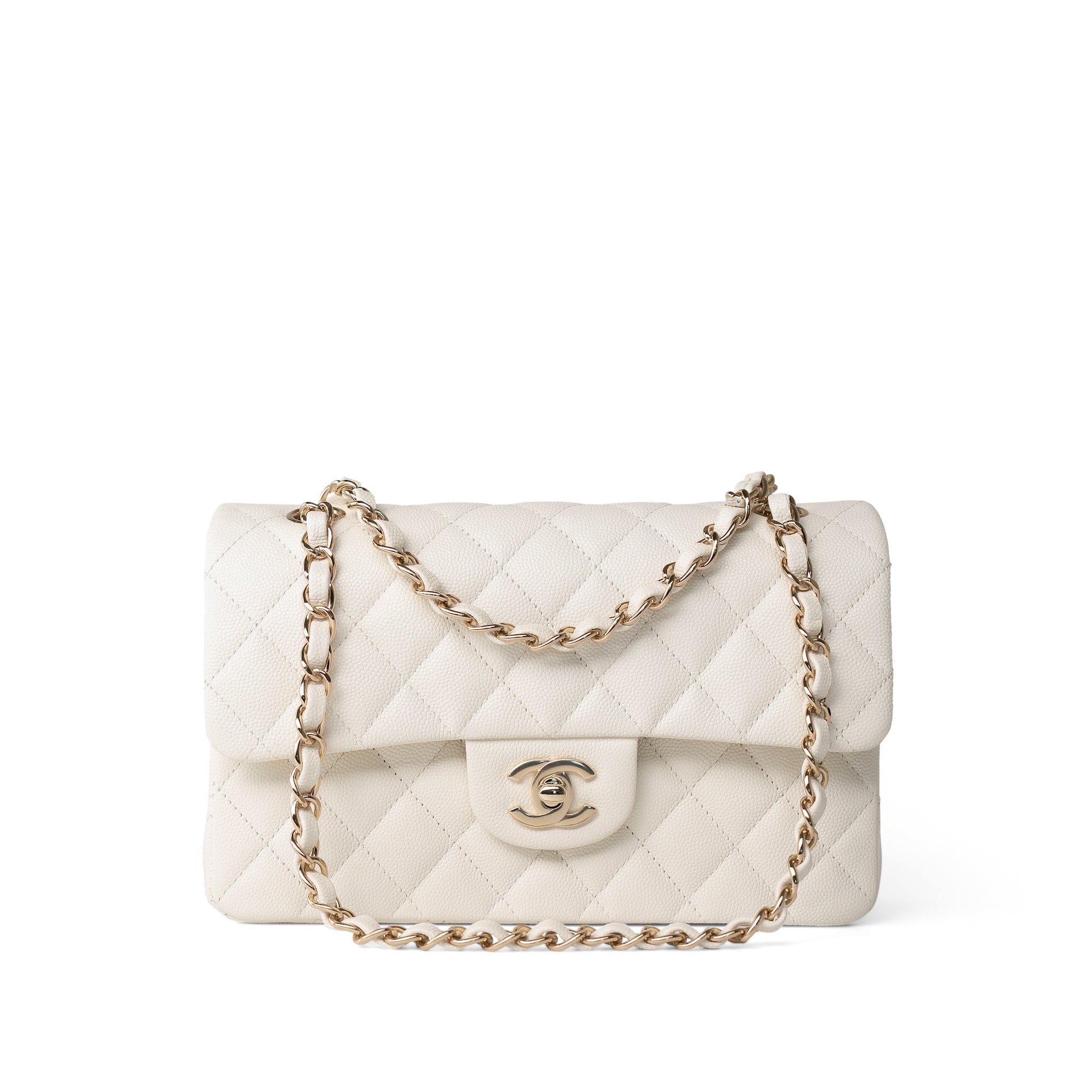 CHANEL Handbag WHITE 21B Ivory Caviar Quilted Classic Flap Small Light Gold Hardware - Redeluxe