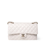 CHANEL Handbag White 21C White Caviar Quilted Classic Flap Medium Light Gold Hardware - Redeluxe