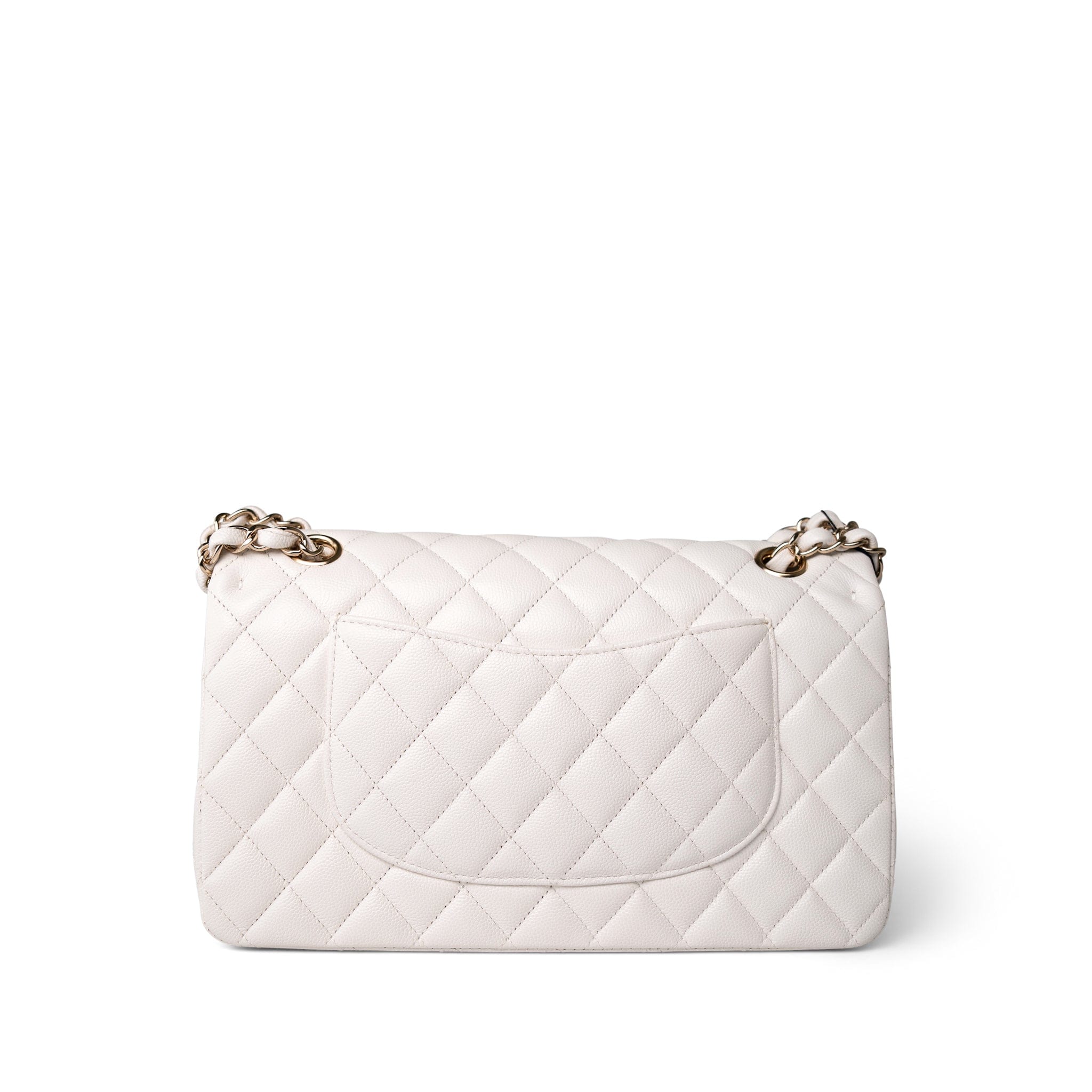 CHANEL Handbag White 21C White Caviar Quilted Classic Flap Medium Light Gold Hardware - Redeluxe