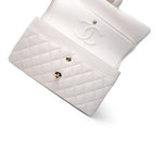 CHANEL Handbag White 21C White Caviar Quilted Classic Flap Medium Light Gold Hardware - Redeluxe