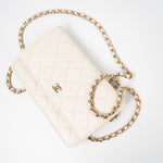 CHANEL Handbag White 22C White Caviar Quilted Wallet On Chain WOC Light Gold Hardware - Redeluxe