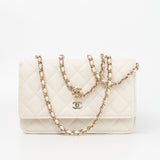 CHANEL Handbag White 22C White Caviar Quilted Wallet On Chain WOC Light Gold Hardware - Redeluxe