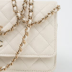 CHANEL Handbag White 22C White Caviar Quilted Wallet On Chain WOC Light Gold Hardware - Redeluxe