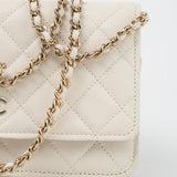 CHANEL Handbag White 22C White Caviar Quilted Wallet On Chain WOC Light Gold Hardware - Redeluxe