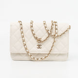 CHANEL Handbag White 22C White Caviar Quilted Wallet On Chain WOC Light Gold Hardware - Redeluxe