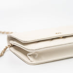 CHANEL Handbag White 22C White Caviar Quilted Wallet On Chain WOC Light Gold Hardware - Redeluxe