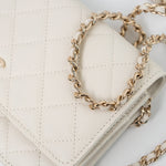 CHANEL Handbag White 22C White Caviar Quilted Wallet On Chain WOC Light Gold Hardware - Redeluxe