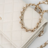 CHANEL Handbag White 22C White Caviar Quilted Wallet On Chain WOC Light Gold Hardware - Redeluxe