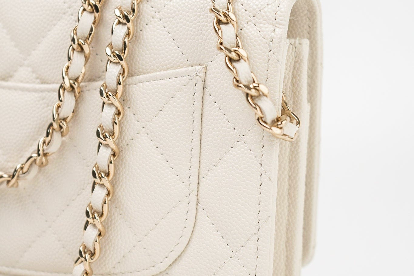 CHANEL Handbag White 22C White Caviar Quilted Wallet On Chain WOC Light Gold Hardware - Redeluxe