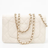 CHANEL Handbag White 22C White Caviar Quilted Wallet On Chain WOC Light Gold Hardware - Redeluxe