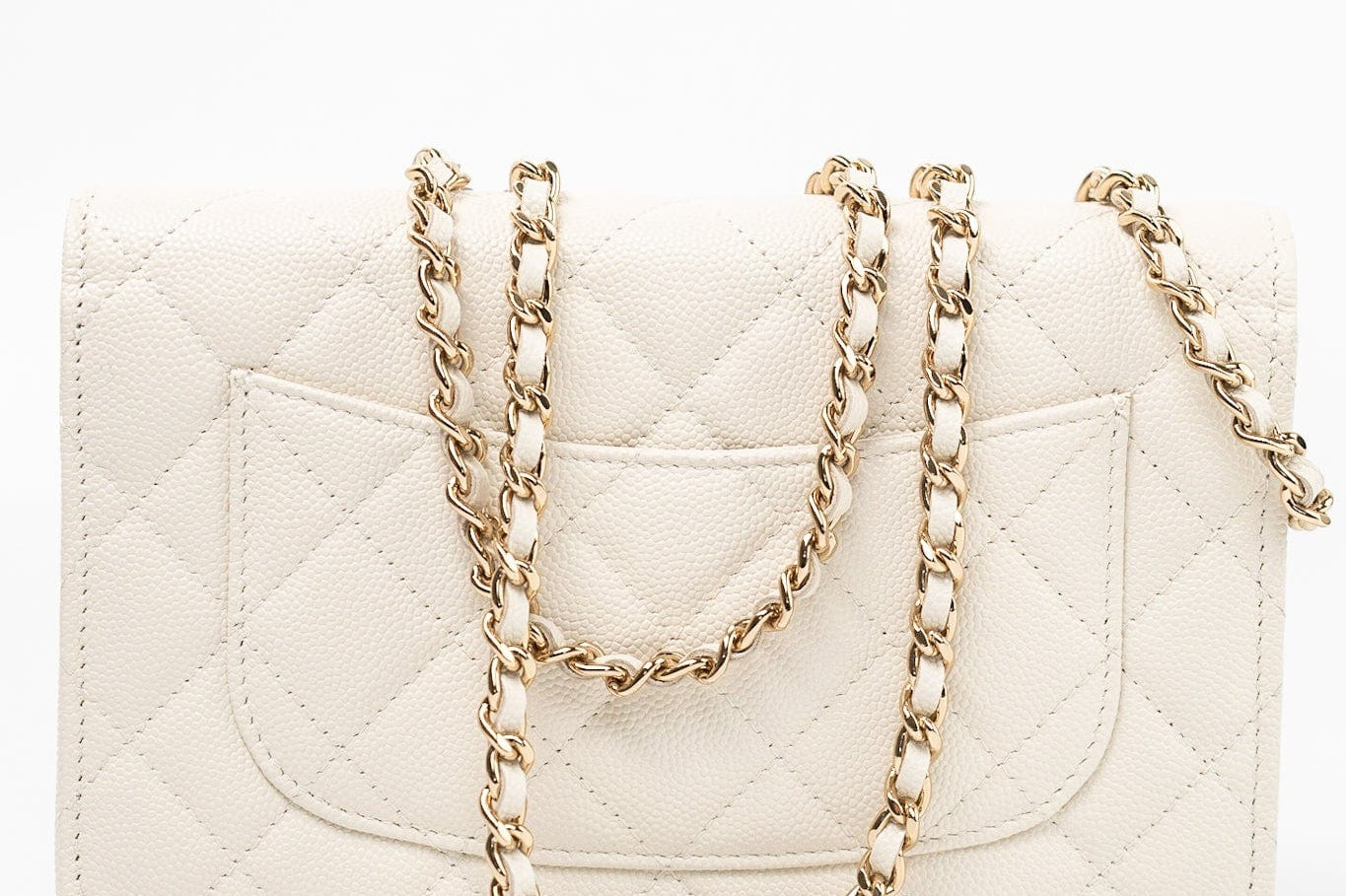 CHANEL Handbag White 22C White Caviar Quilted Wallet On Chain WOC Light Gold Hardware - Redeluxe