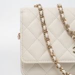 CHANEL Handbag White 22C White Caviar Quilted Wallet On Chain WOC Light Gold Hardware - Redeluxe