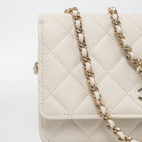 CHANEL Handbag White 22C White Caviar Quilted Wallet On Chain WOC Light Gold Hardware - Redeluxe