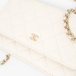 CHANEL Handbag White 22C White Caviar Quilted Wallet On Chain WOC Light Gold Hardware - Redeluxe