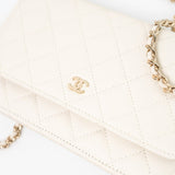 CHANEL Handbag White 22C White Caviar Quilted Wallet On Chain WOC Light Gold Hardware - Redeluxe