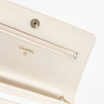 CHANEL Handbag White 22C White Caviar Quilted Wallet On Chain WOC Light Gold Hardware - Redeluxe