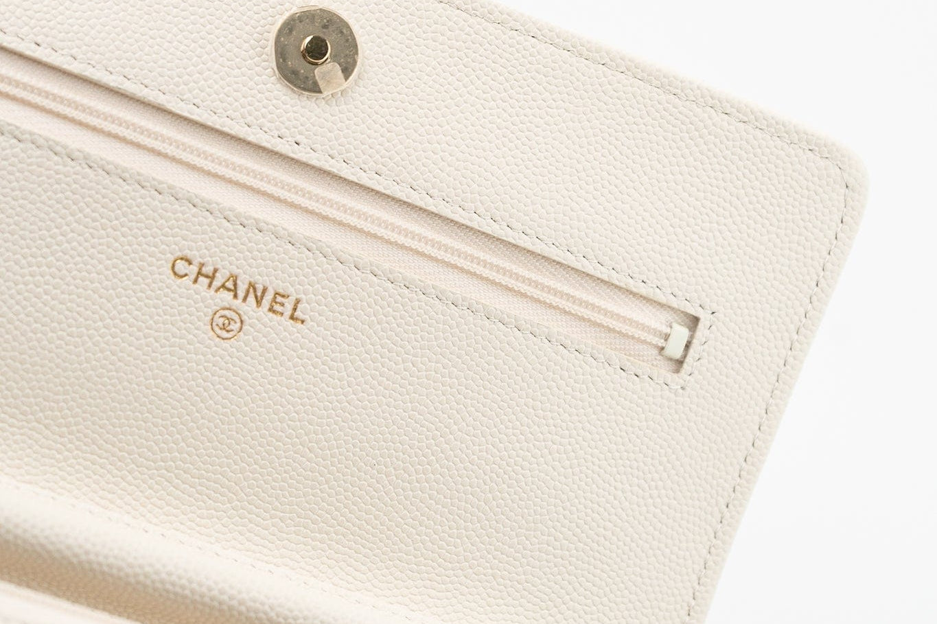 CHANEL Handbag White 22C White Caviar Quilted Wallet On Chain WOC Light Gold Hardware - Redeluxe