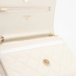 CHANEL Handbag White 22C White Caviar Quilted Wallet On Chain WOC Light Gold Hardware - Redeluxe