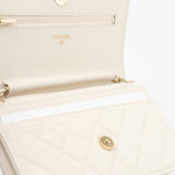 CHANEL Handbag White 22C White Caviar Quilted Wallet On Chain WOC Light Gold Hardware - Redeluxe