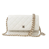 CHANEL Handbag White 22C White Caviar Quilted Wallet On Chain WOC Light Gold Hardware - Redeluxe