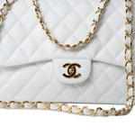 CHANEL Handbag White Caviar Quilted Jumbo Single Flap Gold Hardware - Redeluxe