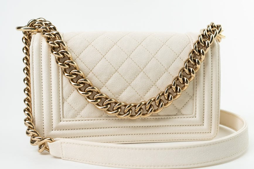 CHANEL Handbag White Caviar Quilted LeBoy Bag Small - Redeluxe