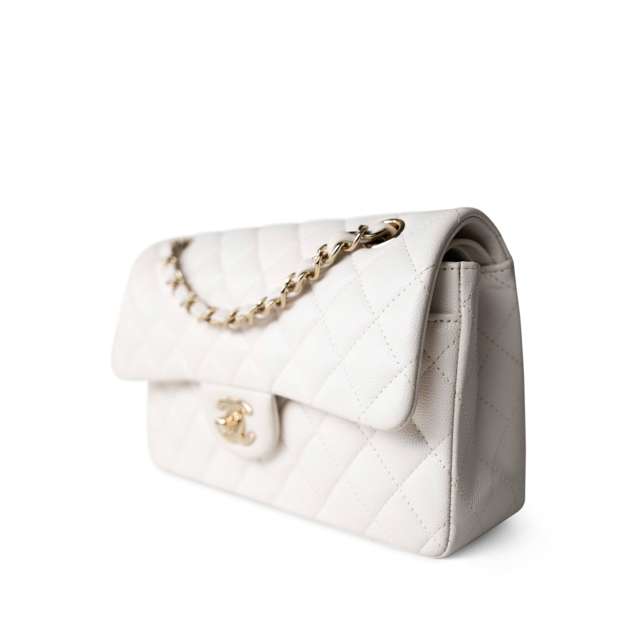 CHANEL Handbag White / Classic flap 21S White Caviar Quilted Classic Flap Small Light Gold Hardware - Redeluxe