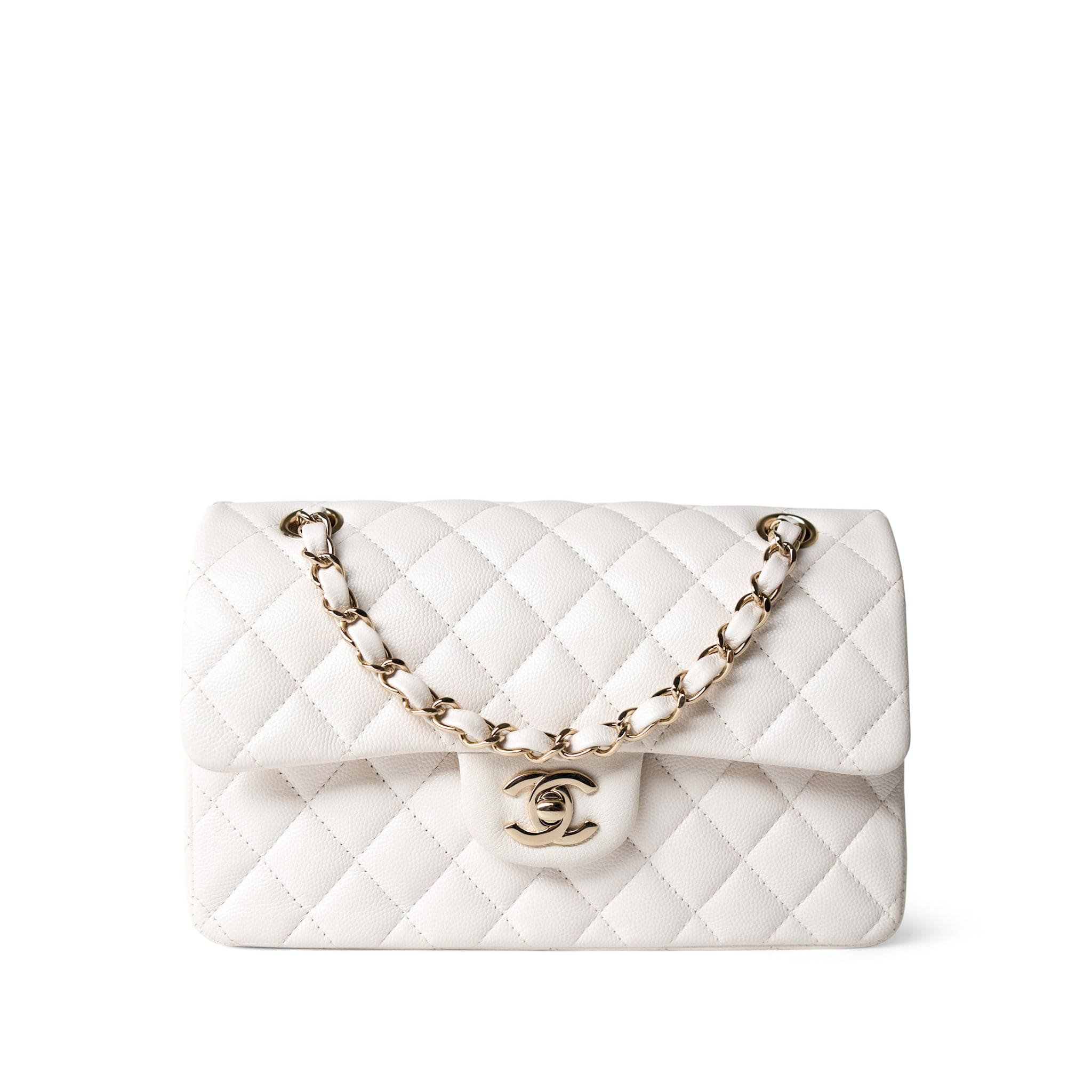 CHANEL Handbag White / Classic flap 21S White Caviar Quilted Classic Flap Small Light Gold Hardware - Redeluxe