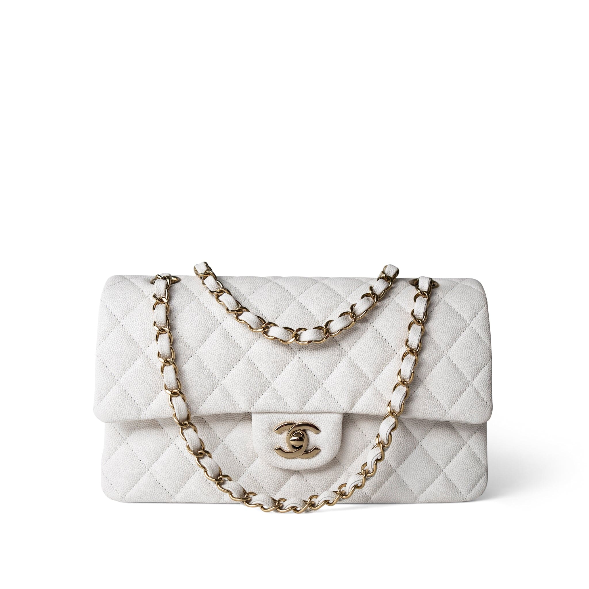 CHANEL Handbag White / classic Flap 22p White/ Ivory Caviar Quilted Classic Flap Medium Light Gold Hardware - Redeluxe