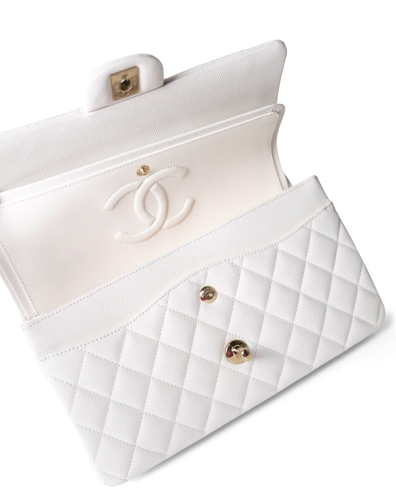 CHANEL Handbag White / classic Flap 22p White/ Ivory Caviar Quilted Classic Flap Medium Light Gold Hardware - Redeluxe