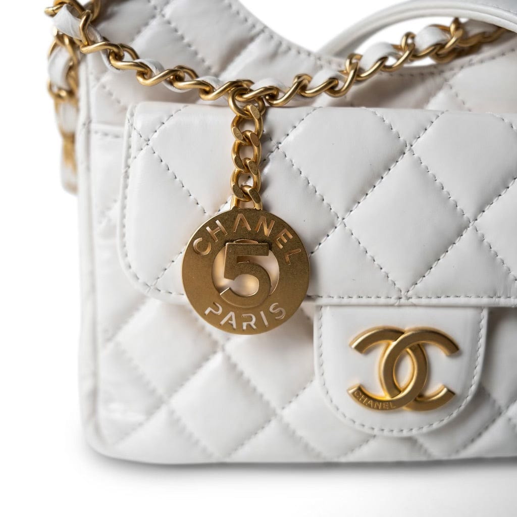 Chanel CC woman round box case chain bag quilted leather white | Çantalar