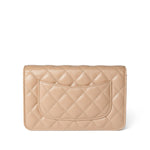 CHANEL Handbag WOC / Beige Beige Clair Caviar Quilted Wallet on Chain WOC Silver Hardware - Redeluxe