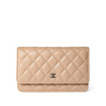 CHANEL Handbag WOC / Beige Beige Clair Caviar Quilted Wallet on Chain WOC Silver Hardware - Redeluxe